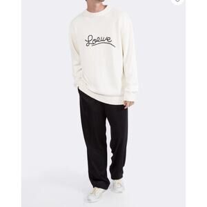 LOEWE Logo Sweater Men M Ivory Cream Knit Cotton Made Italy Luxury
